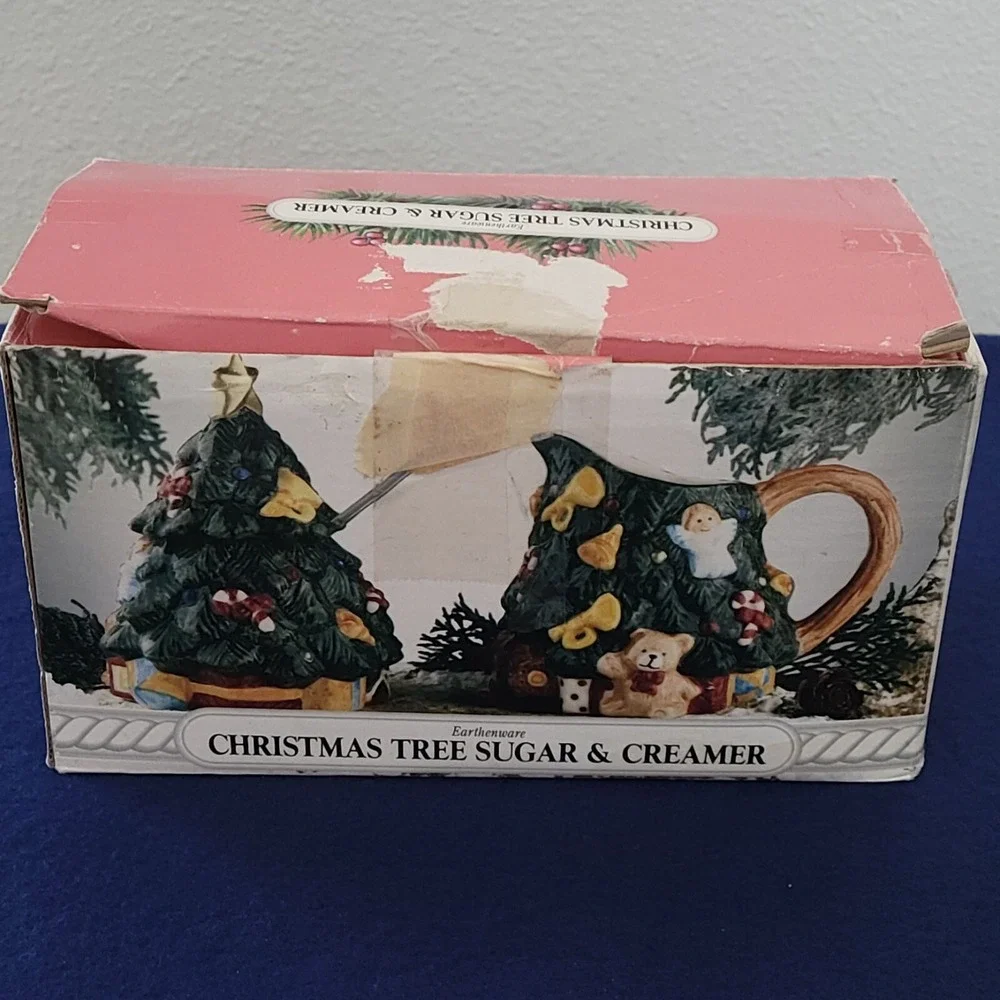 Home Trends Earthenware Christmas Tree Sugar Creamer NO SPOON Box 1995 Vintage